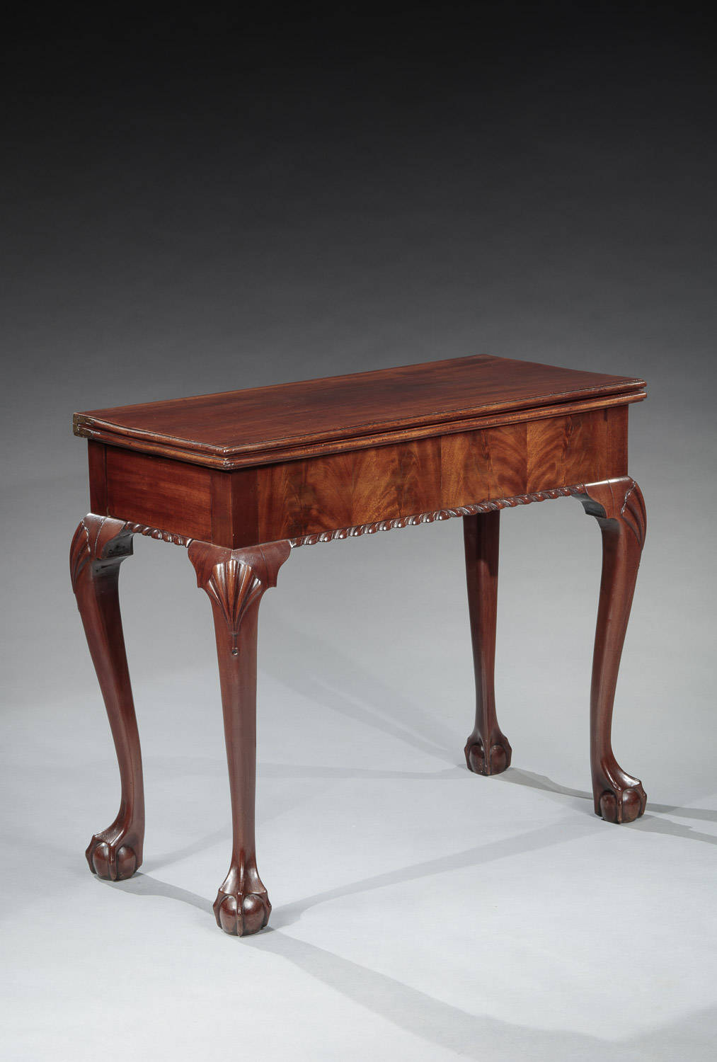 CHIPPENDALE BALL AND CLAW FOOT CARD TABLE WITH SHELL CARVED KNEES