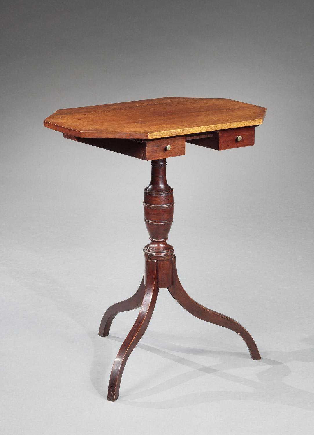 RARE FEDERAL TWO-DRAWER OCTAGONAL TOP CANDLE STAND